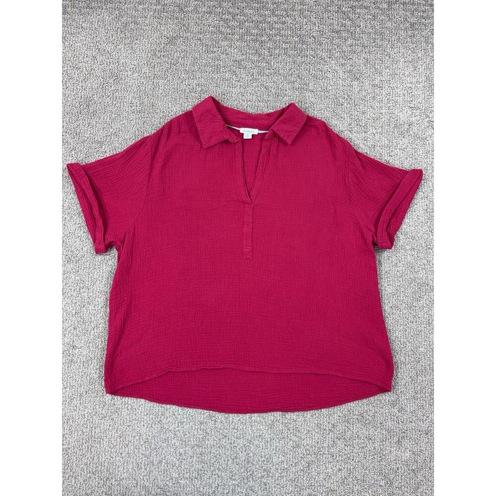 Sundance Top Womens XL Pink Cotton Gauze Collared Short Sleeve Blouse Summer